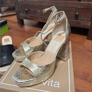 Dolce Vita Metallic Gold Block Heel Sandals